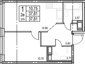 Планировка: Евродвушка 37,8 м² в ЖК «ID Murino III»
