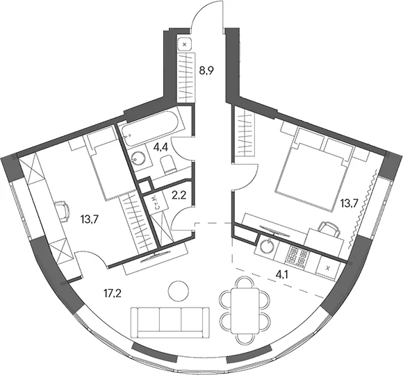 Планировка: Евротрёшка 64,2 м² в ЖК «Родина Переделкино»