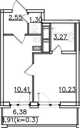 Планировка: 1-комнатная квартира 27,8 м² в ЖК «ИСКРА-Сити»