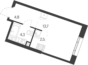 Планировка: Студия 25,3 м² в ЖК «Родина Переделкино»