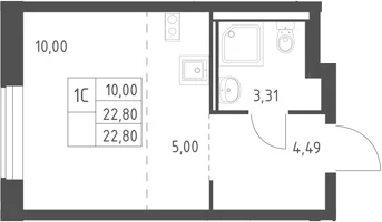 Планировка: Студия 22,8 м² в ЖК «Горки Парк»