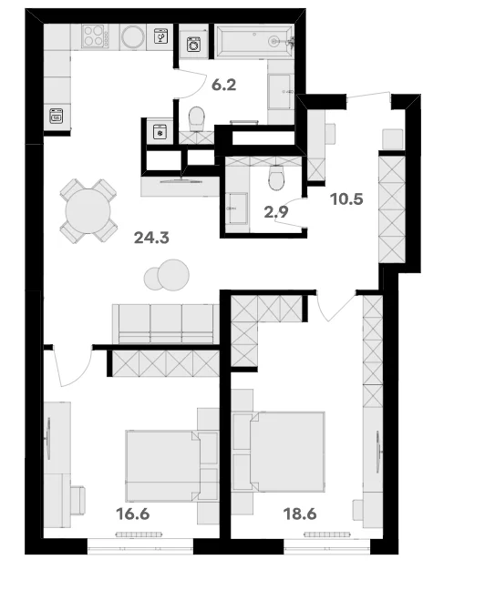 Планировка: Квартира 80,7 м² в ЖК «RIVER HOUSE Щелково»