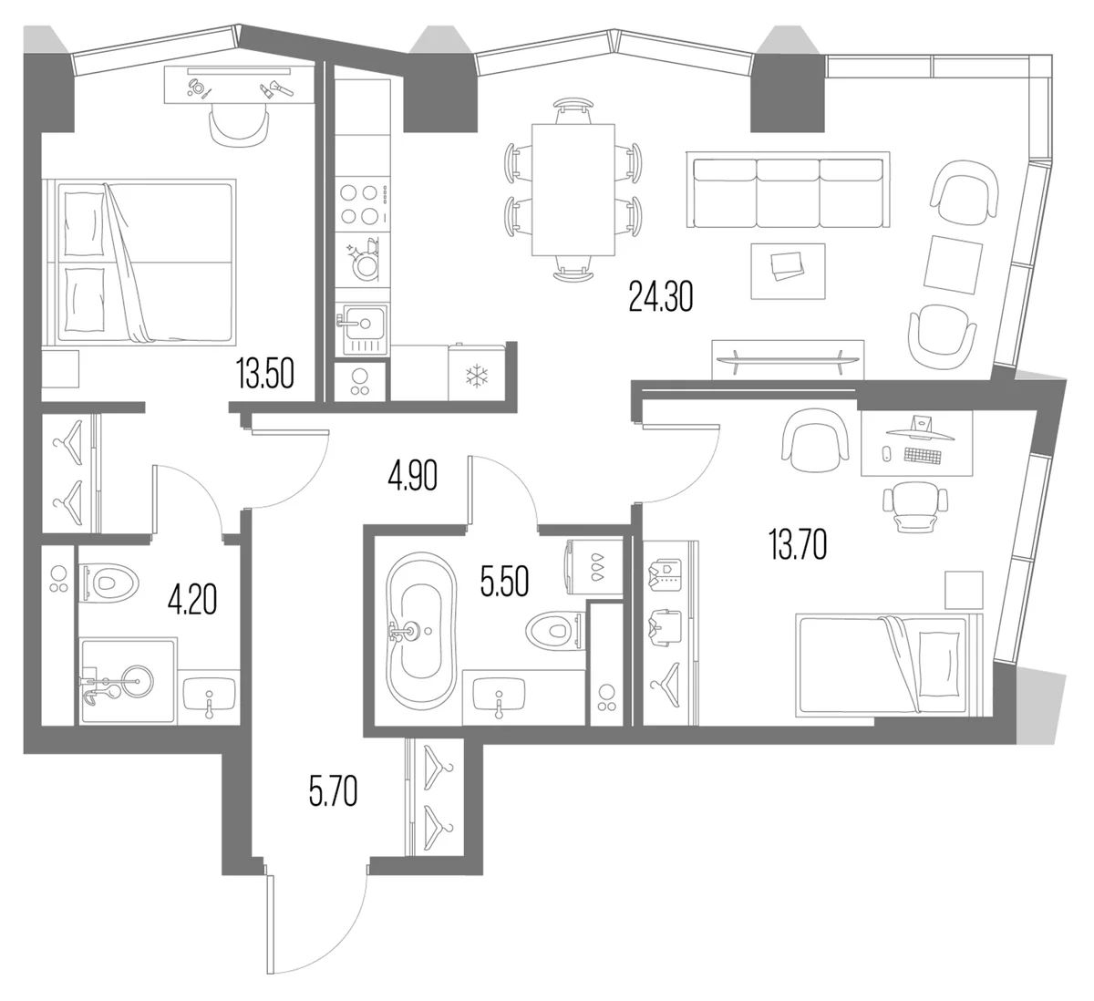 Планировка: 2-комнатная квартира 71,8 м² в ЖК «Северный Порт»