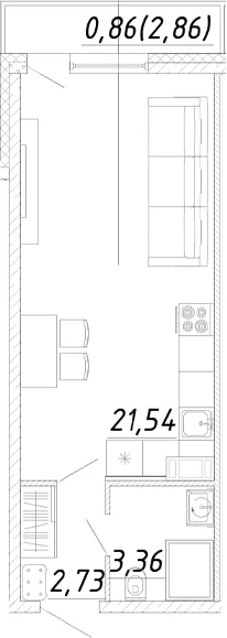Планировка: Студия 27,6 м² в ЖК «Догма Юкки»