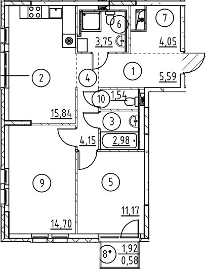 Планировка: Евротрёшка 63,8 м² в ЖК «Невская Долина»