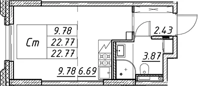 Планировка: Студия 22,8 м² в ЖК «Цивилизация на Неве»