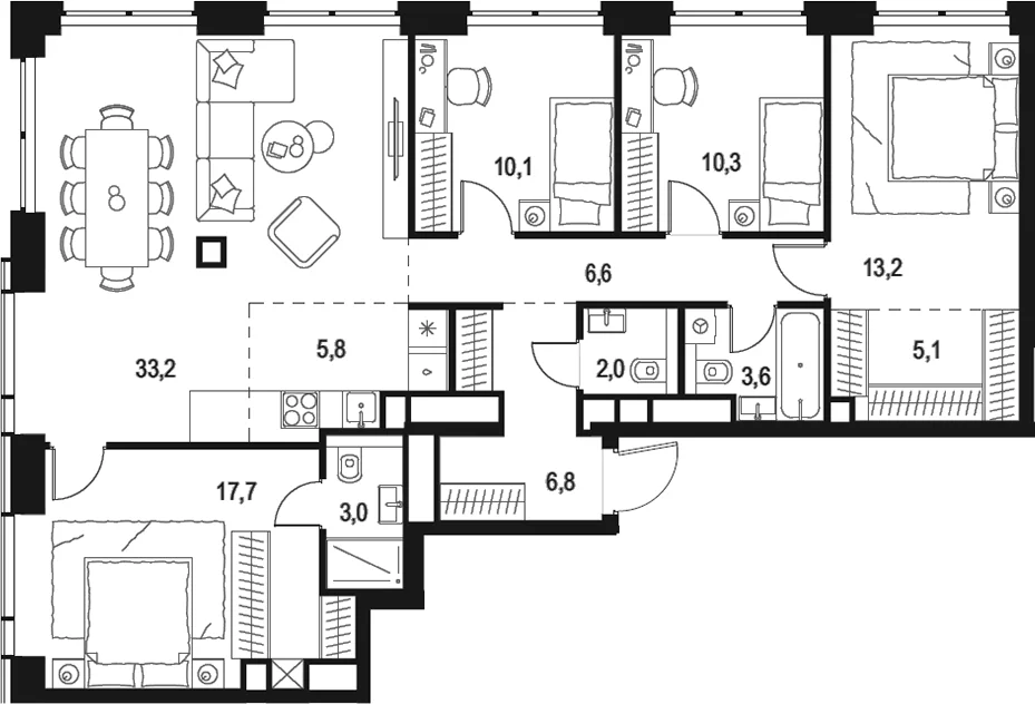 Планировка: Квартира евро-5 117,4 м² в ЖК «Левел Звенигородская»