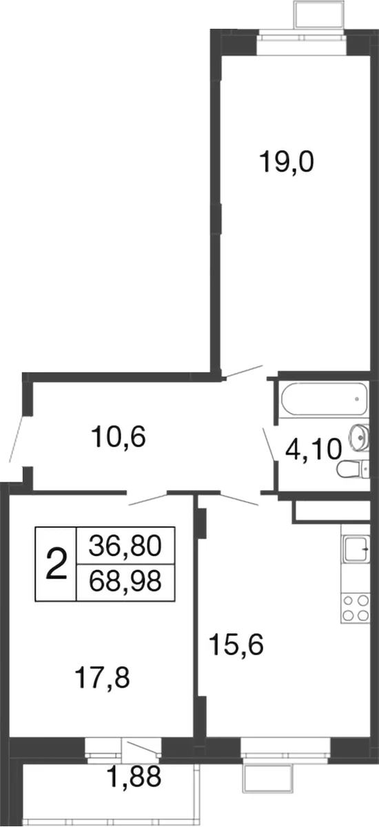 Планировка: 2-комнатная квартира 67,1 м² в ЖК «Времена года»