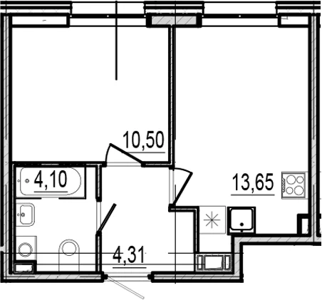 Планировка: 1-комнатная квартира 32,6 м² в ЖК «Оптимист»