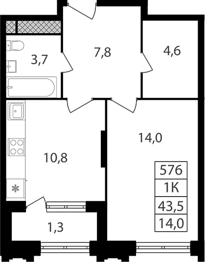 Планировка: 1-комнатная квартира 40,9 м² в ЖК «Варшавские ворота»