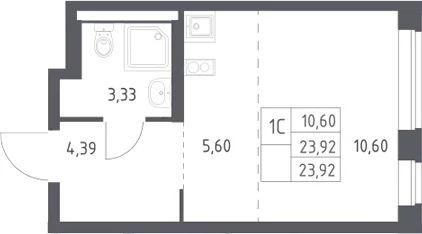Планировка: Студия 23,9 м² в ЖК «Новое Видное»