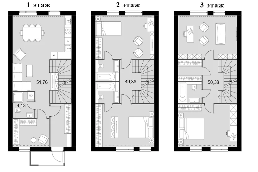 Планировка: Таунхаус 155,7 м² в ЖК «Мартемьяново Клаб»