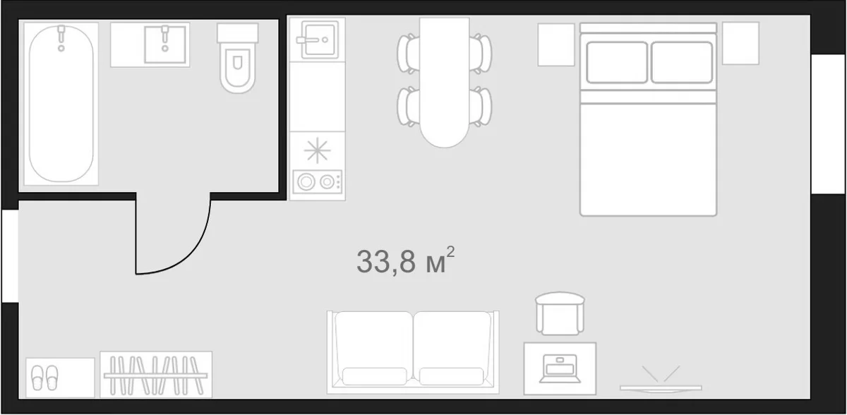 Планировка: Студия 33,8 м² в ЖК «Апарт-отель 4* на Херсонской, 39»
