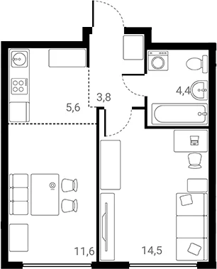 Планировка: 1-комнатная квартира 39,9 м² в ЖК «Лесная Коллекция»