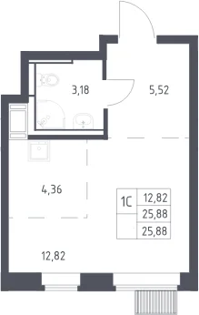 Планировка: Студия 25,9 м² в ЖК «Большое Путилково»