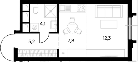 Планировка: Студия 29,4 м² в ЖК «Дом 56»