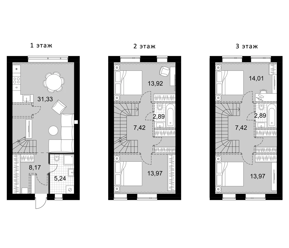 Планировка: Таунхаус 121,2 м² в ЖК «Жаворонки Клаб»