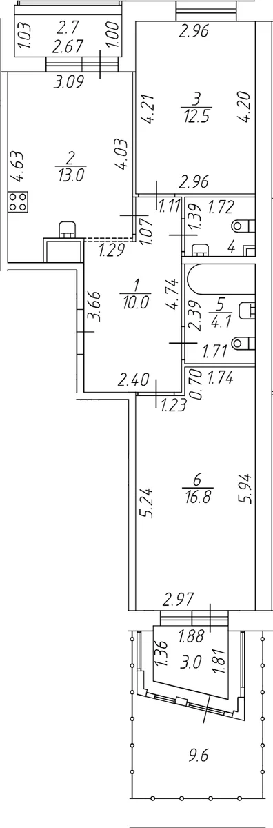 Планировка: 2-комнатная квартира 58,7 м² в ЖК «Респект»