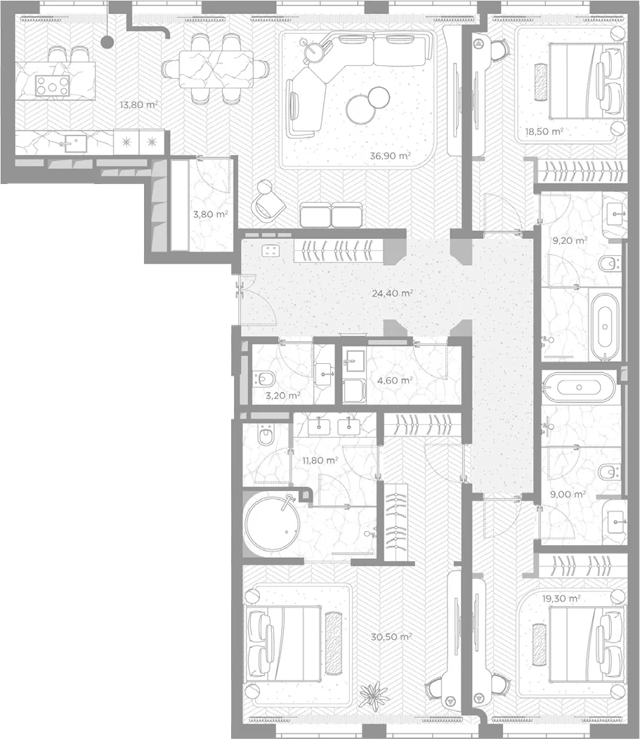 Планировка: 3-комнатная квартира 185 м² в ЖК «Николь»