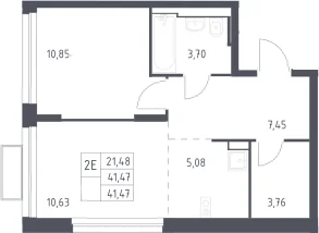 Планировка: Евродвушка 41,5 м² в ЖК «Квартал Строгино»
