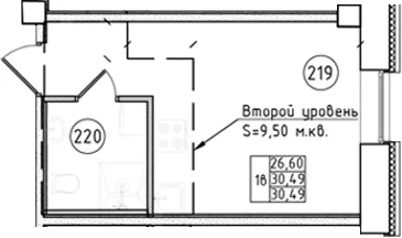 Планировка: Студия 30,5 м² в ЖК «Апарт-отель Фомин»
