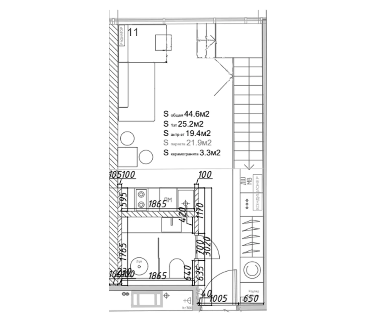 Планировка: Квартира 45,2 м² в ЖК «Yard Residence»