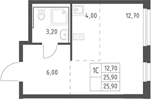 Планировка: Студия 25,9 м² в ЖК «Химки Парк»