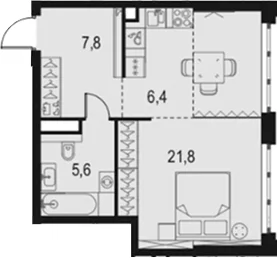 Планировка: Студия 41,6 м² в ЖК «Левел Южнопортовая»