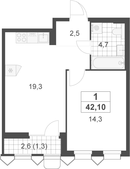 Планировка: Евродвушка 40,8 м² в ЖК «Деснаречье»