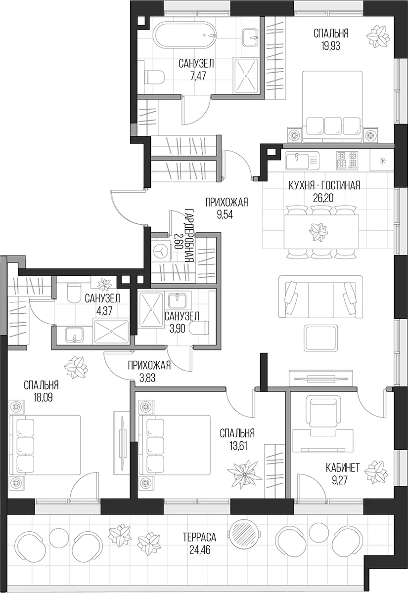 Планировка: Квартира евро-5 118,8 м² в ЖК «Садовническая, 69»