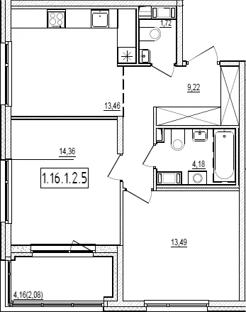 Планировка: 2-комнатная квартира 56,4 м² в ЖК «Новый Ямбург»