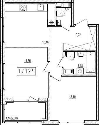 Планировка: 2-комнатная квартира 56,4 м² в ЖК «Новый Ямбург»