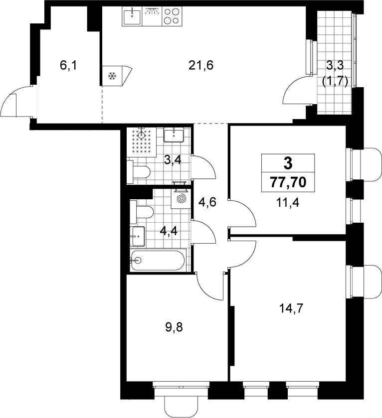 Планировка: Квартира евро-4 76 м² в ЖК «Прокшино»