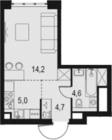 Планировка: Студия 28,5 м² в ЖК «Левел Южнопортовая»