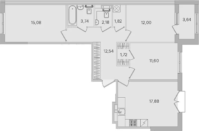 Планировка: Квартира евро-4 78,6 м² в ЖК «Дубровский»