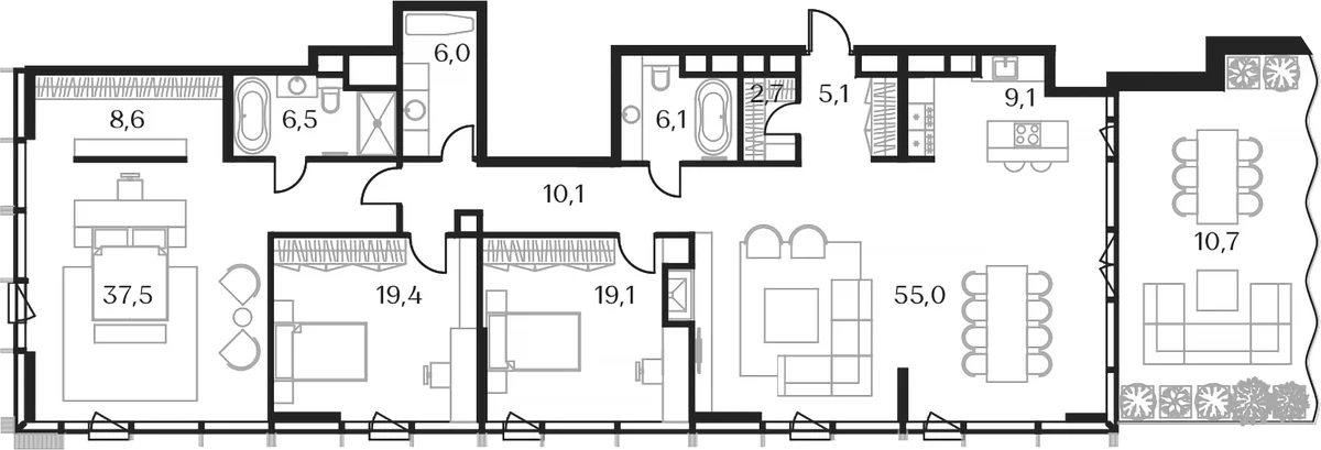 Планировка: Квартира евро-4 180,2 м² в ЖК «Союз»