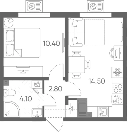 Планировка: Евродвушка 31,8 м² в ЖК «Ручьи 2»