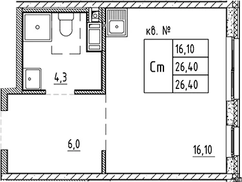 Планировка: Студия 26,4 м² в ЖК «Плюс Пулковский»