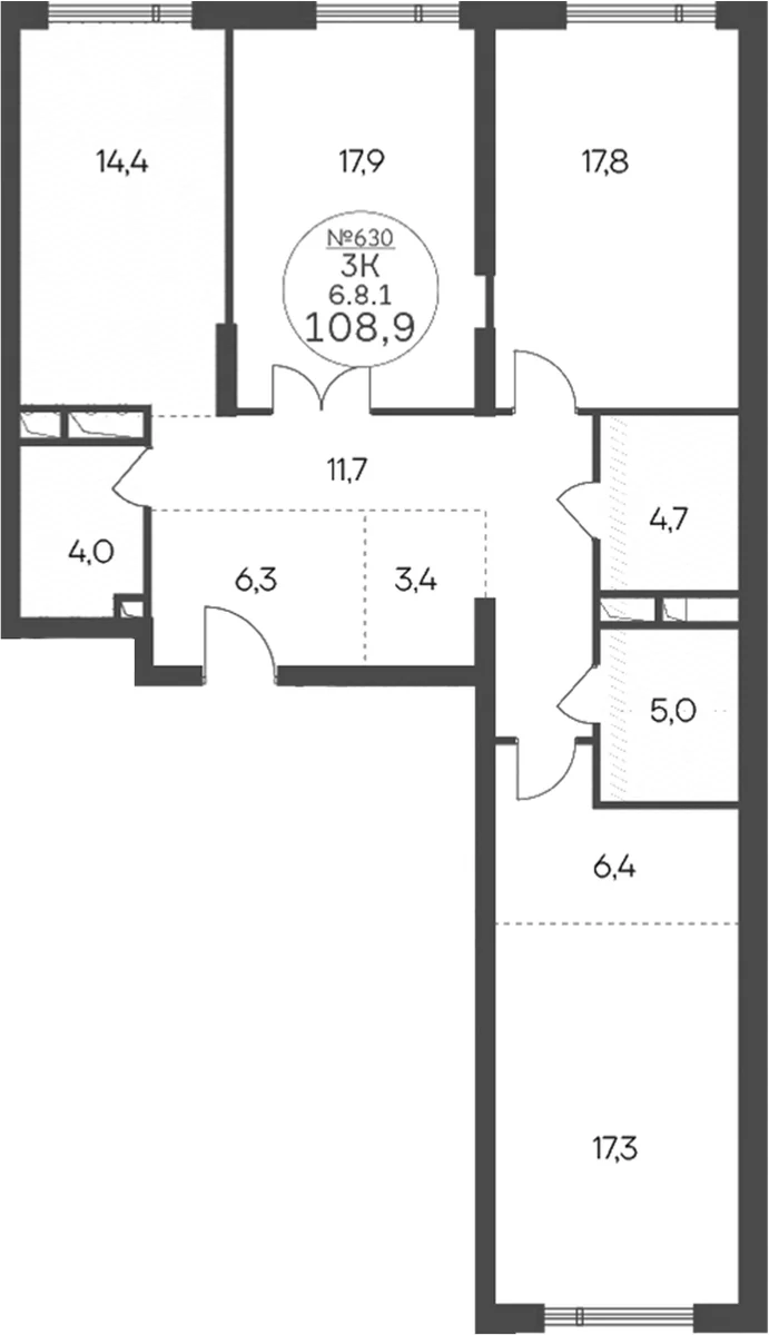 Планировка: 3-комнатная квартира 108,9 м² в ЖК «Клубный квартал КРЫЛАТСКАЯ 33»