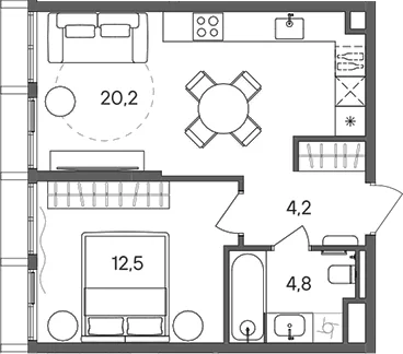 Планировка: 1-комнатная квартира 41,7 м² в ЖК «СТОУН Сокольники»