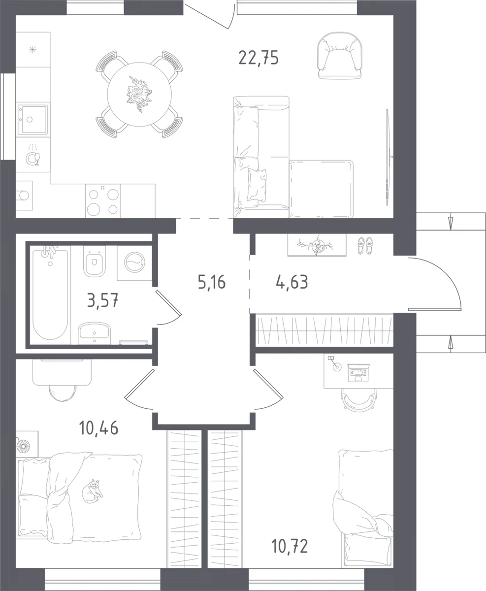 Планировка: Коттедж 61,1 м² в ЖК «Коттеджный поселок Истра Дом»