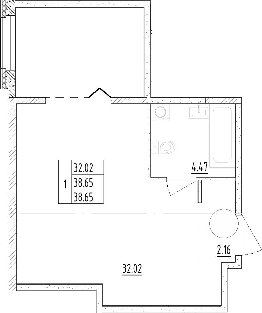Планировка: Студия 39,7 м² в ЖК «Зум Черная Речка»