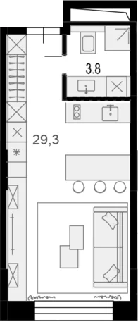 Планировка: Квартира 29,4 м² в ЖК «Резиденции архитекторов»
