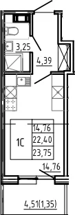 Планировка: Студия 22,4 м² в ЖК «Bereg. Курортный»