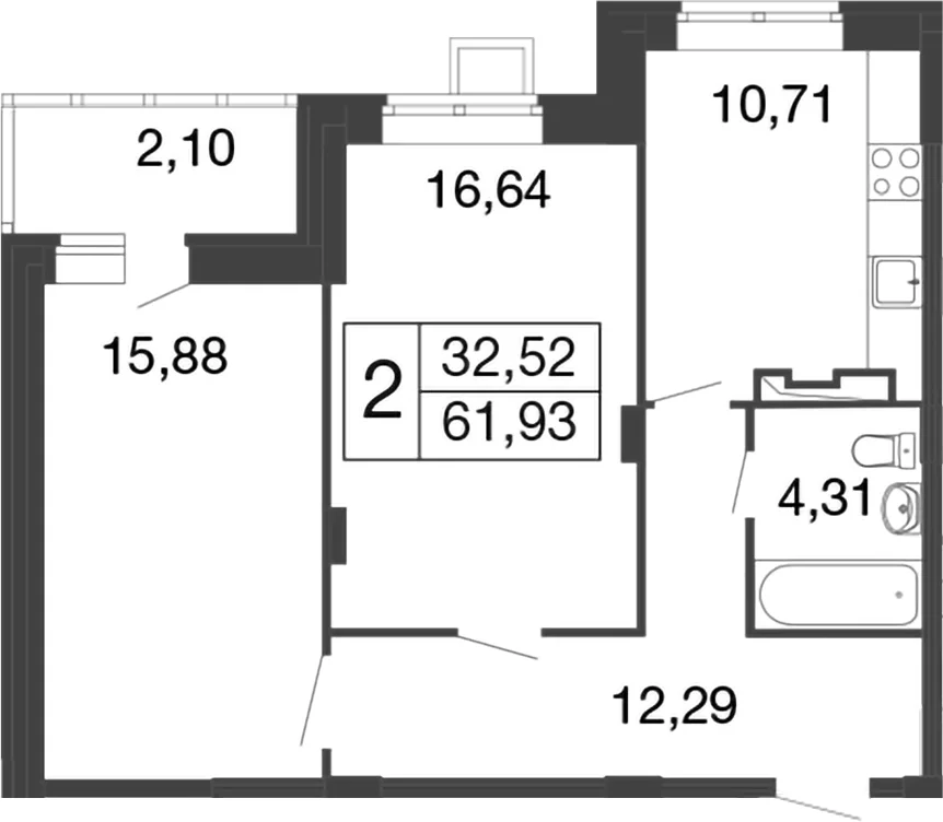 Планировка: 2-комнатная квартира 59,8 м² в ЖК «Времена года»