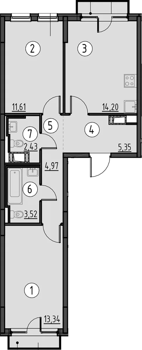Планировка: 2-комнатная квартира 55,4 м² в ЖК «Новое Колпино»