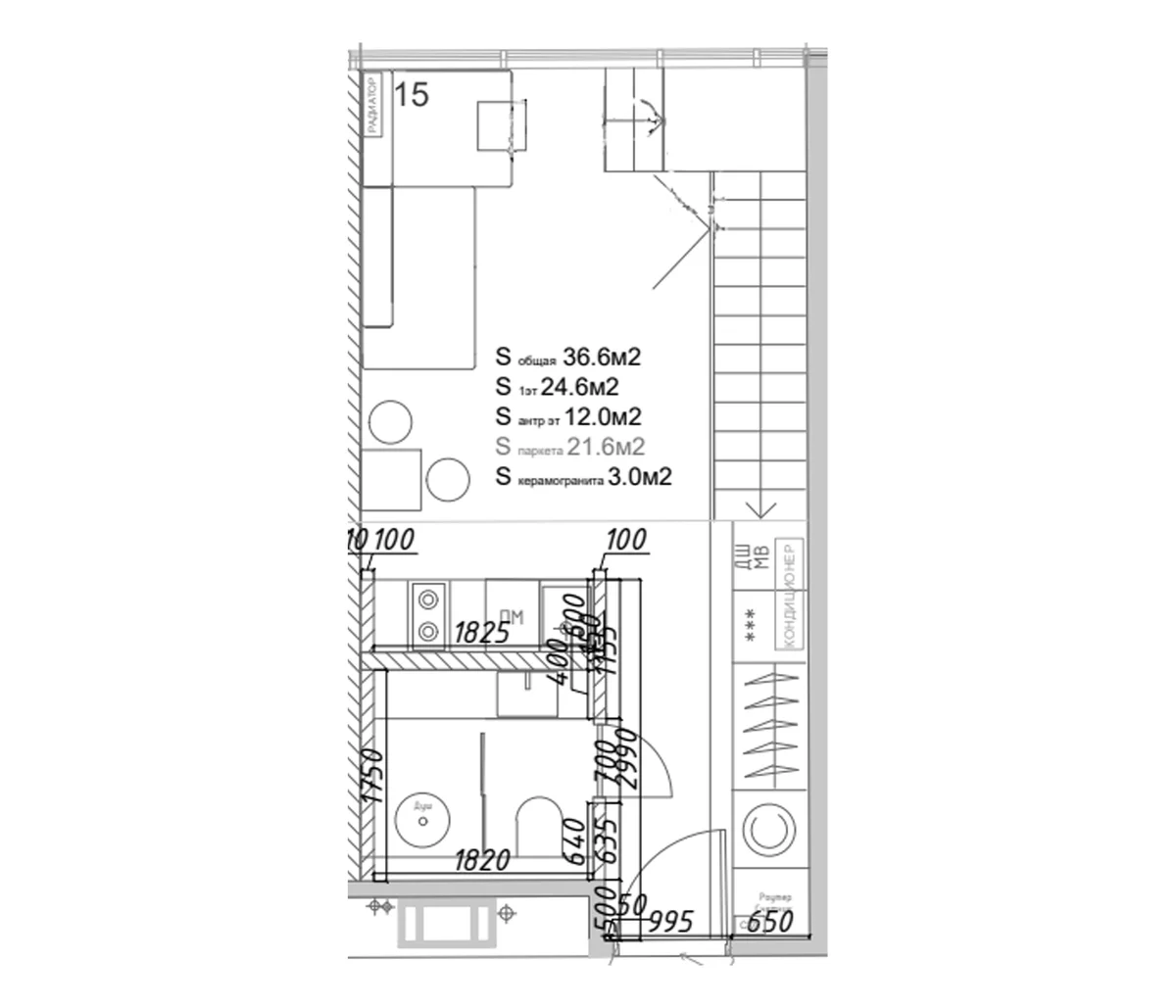 Планировка: Квартира 39,2 м² в ЖК «Yard Residence»