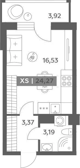 Планировка: Студия 23,1 м² в ЖК «Аквилон РекаПарк»