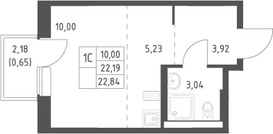 Планировка: Студия 22,2 м² в ЖК «Большое Юрлово»