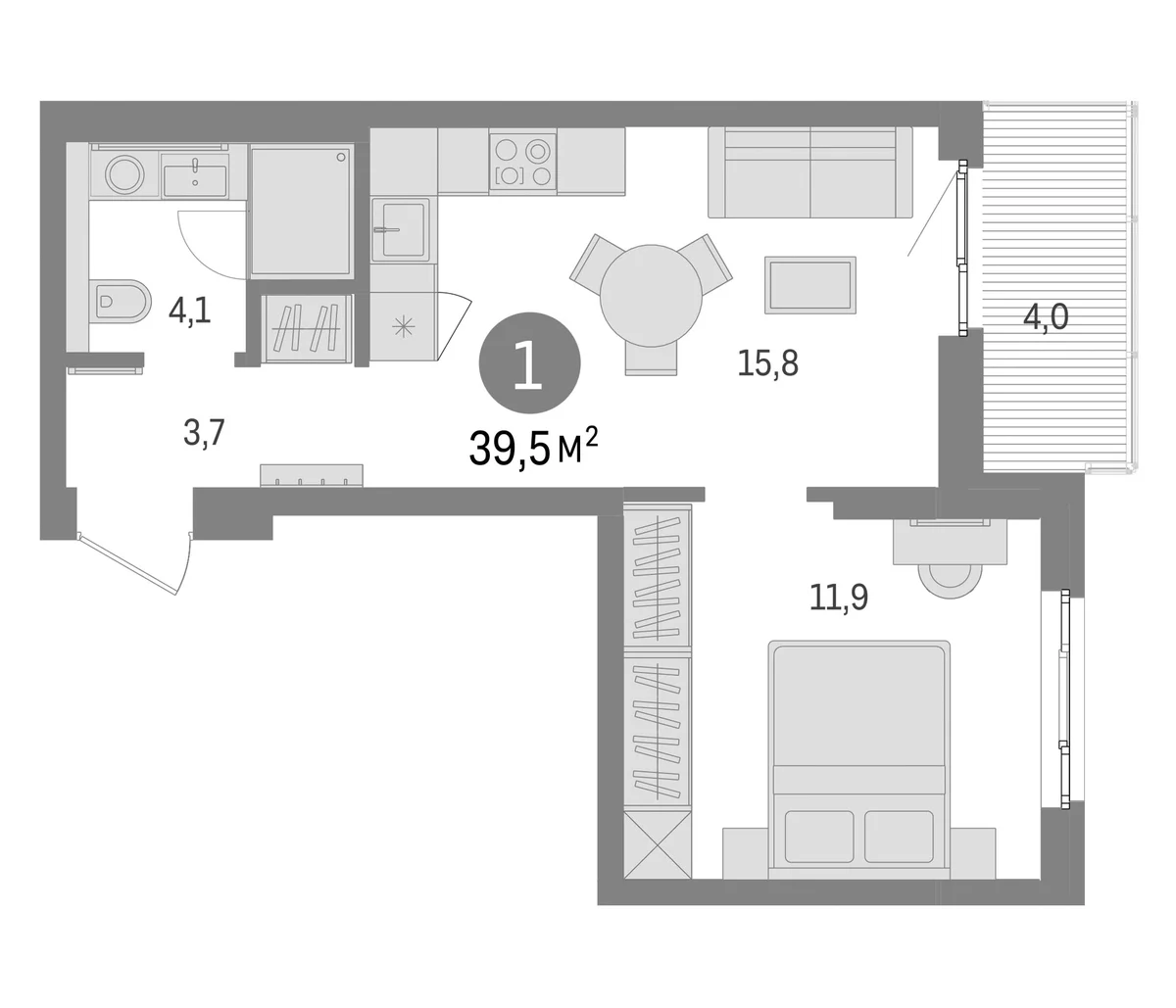 Планировка: Евродвушка 35,5 м² в ЖК «Брусника в Новоселье»